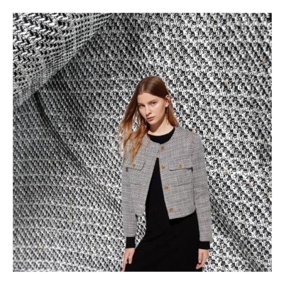 Metallic Tweed Suitingol-ivory/black/golden